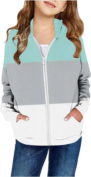 RKSTN Children's Fashion Hoodies with Pockets Zip Up Hooded Sweatshirt Color Block Tie Dye Boys Girls Kids Fall Coat