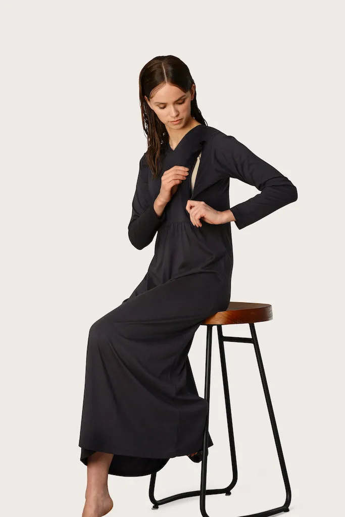 Rojo London Galine Ruffled Waisted Charcoal Nightgown & Zip Up
