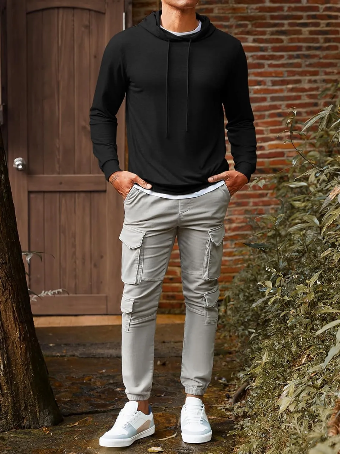 Runcati Mens Lightweight Hoodies Pullover Long Sleeve Casual Workout Athletic Shirt Hooded Sweatshirts