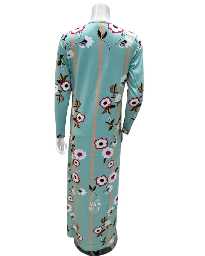 Runelli Floral Print Snap Front Cotton Nightgown