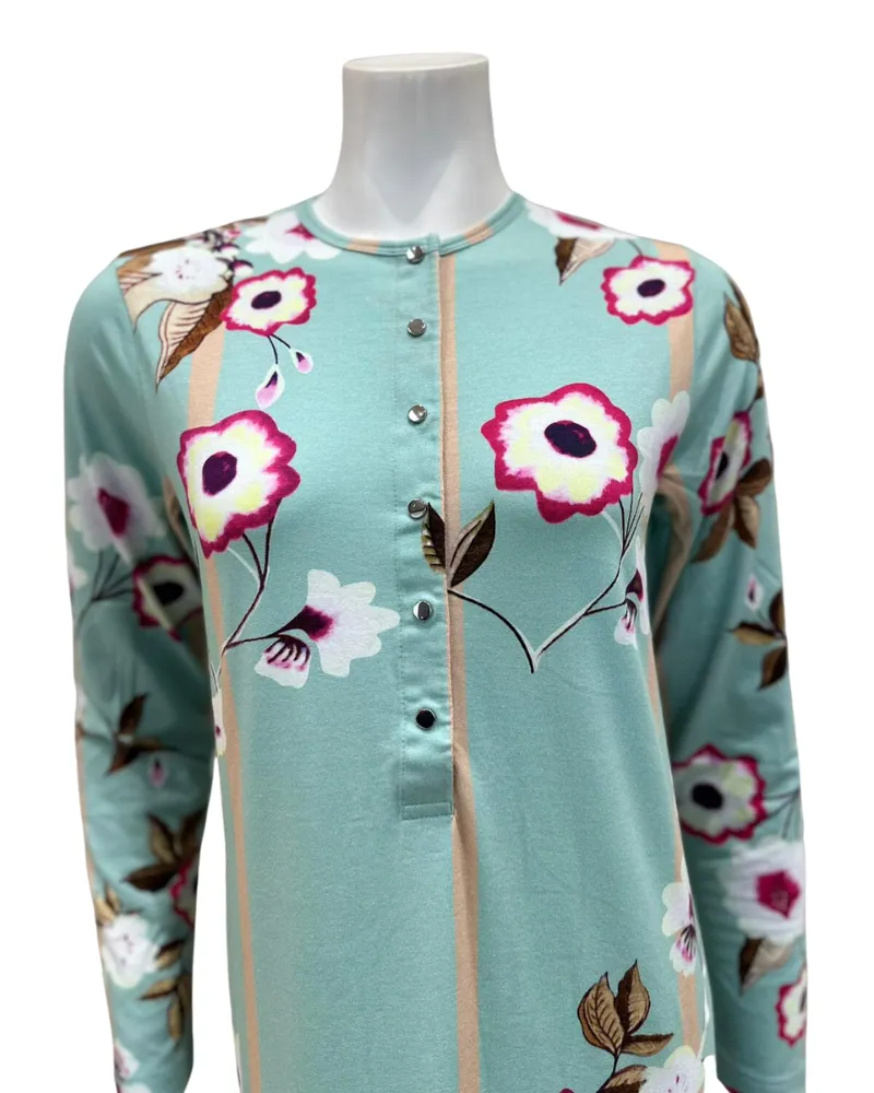 Runelli Floral Print Snap Front Cotton Nightgown