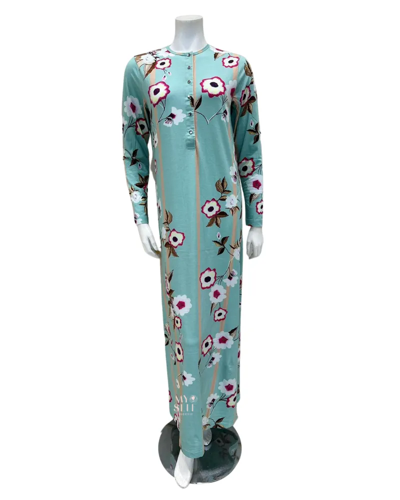 Runelli Floral Print Snap Front Cotton Nightgown