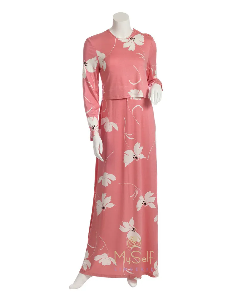 S5932 Pink Floral Nursing Nightgown