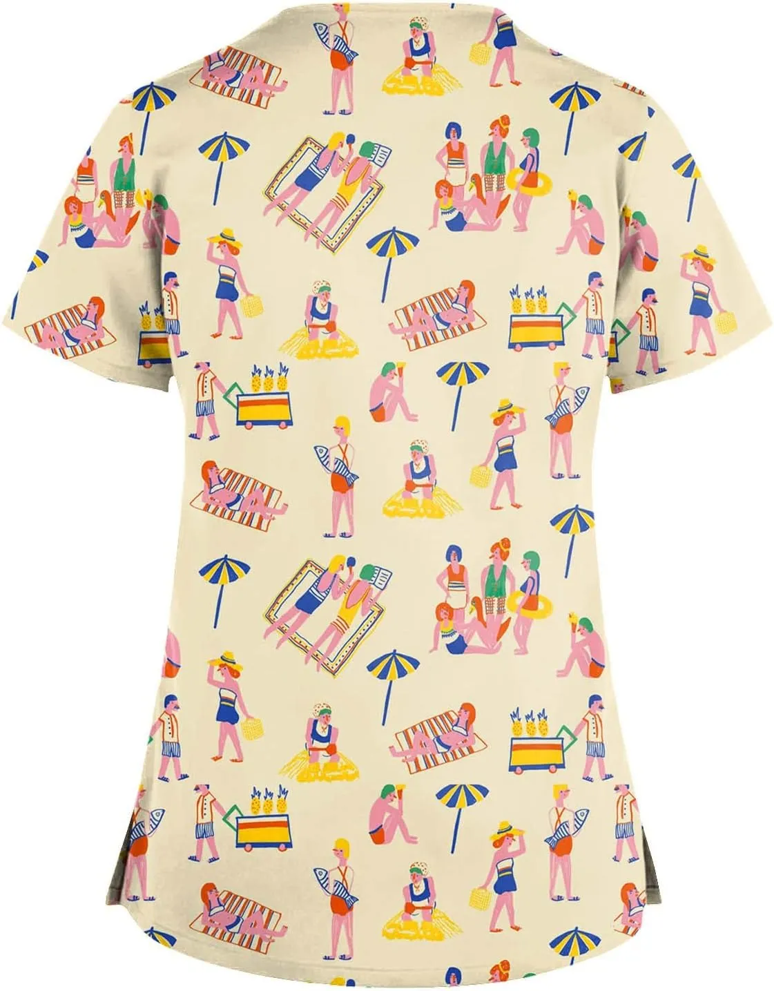 Scrub Tops Women Print Short Sleeve Working T-Shirts Criss Cross V Neck Fashion Nurse Uniforms Cute Care T Shirts