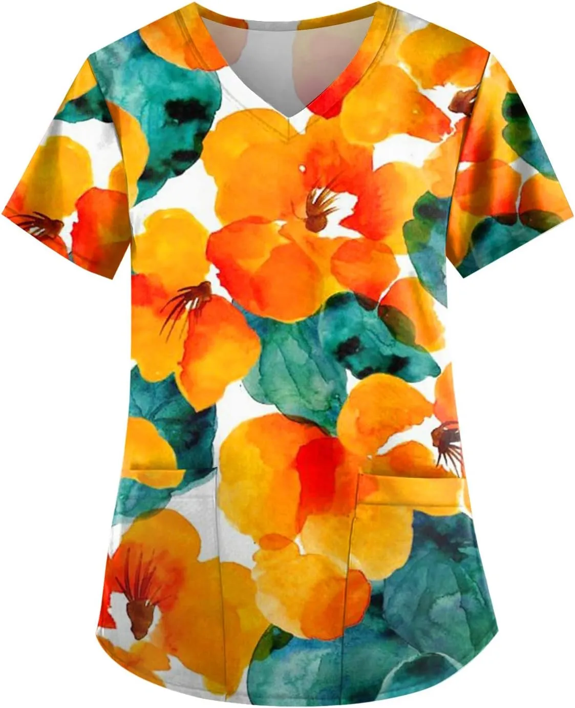 Scrubs for Women Printed V Neck Working T-Shirts Short Sleeve Dressy Care Workwear Summer Plus Size T Shirts