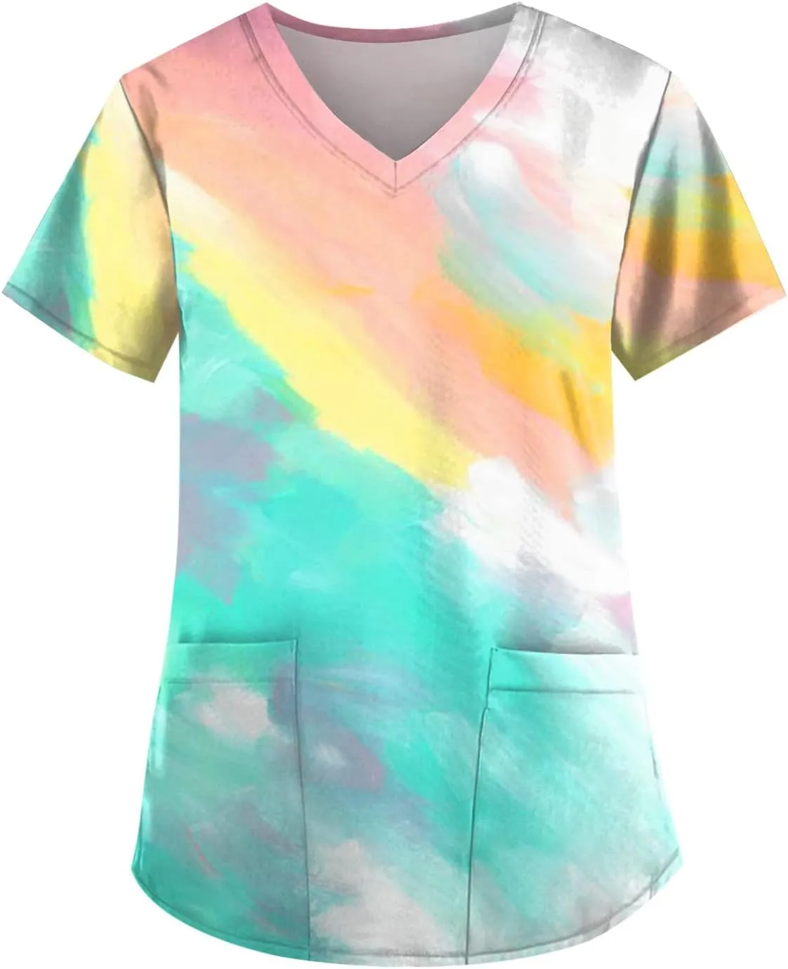 Scrubs for Women Printed V Neck Working T-Shirts Short Sleeve Dressy Care Workwear Summer Plus Size T Shirts