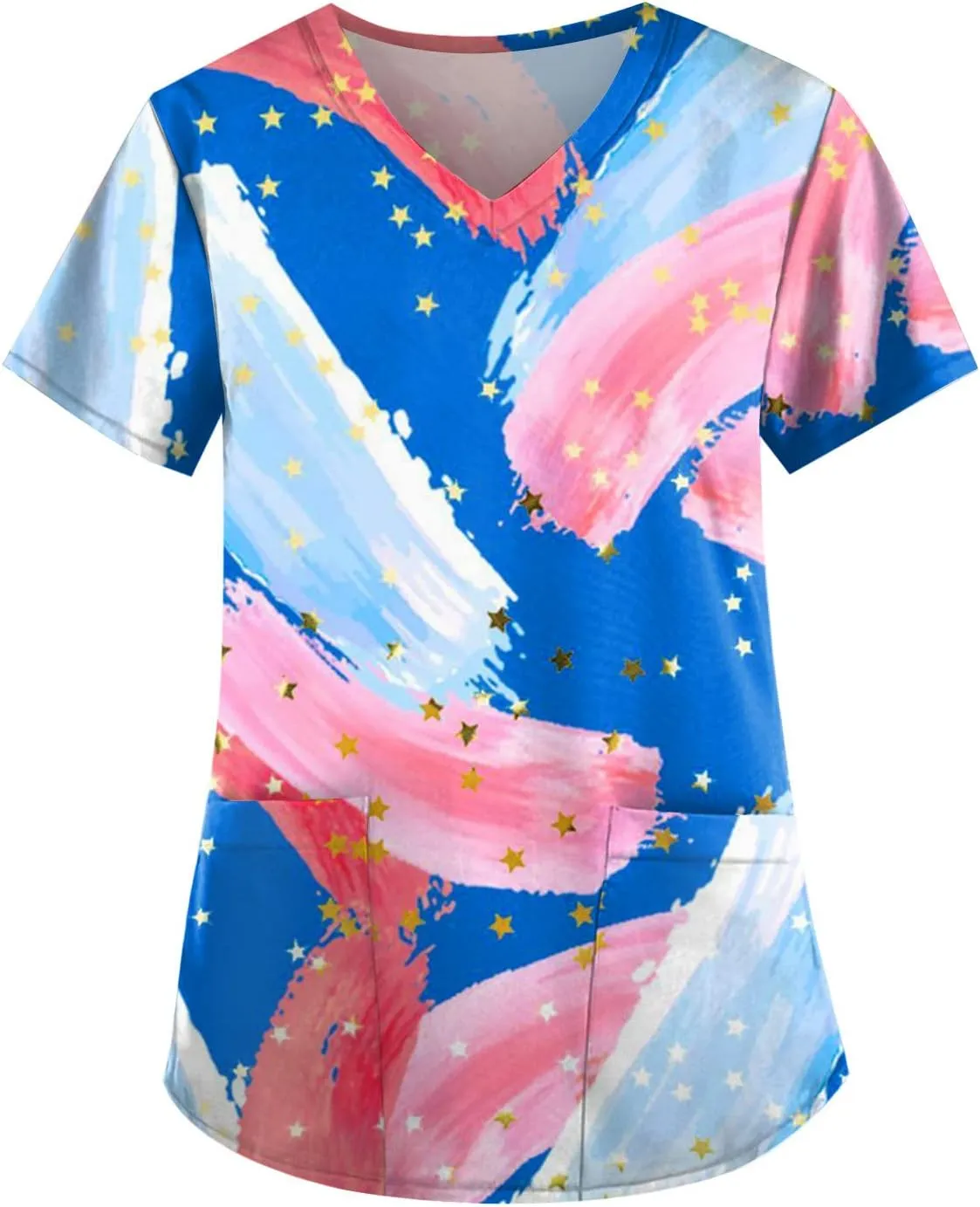 Scrubs for Women Printed V Neck Working T-Shirts Short Sleeve Dressy Care Workwear Summer Plus Size T Shirts