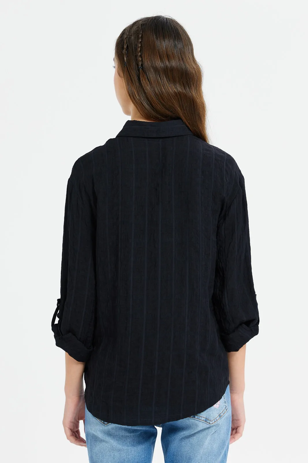 Senior Girls Black Jacquard With Gold Buttons Blouse