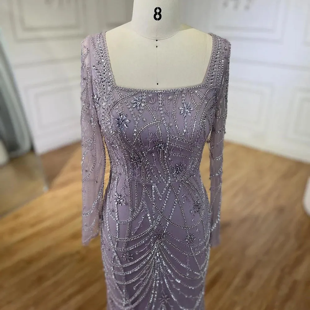 SERENE HILL Luxury Sage Green Mermaid Crystals Beaded Evening Gown