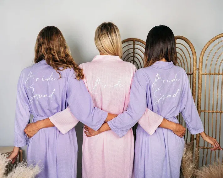 Set of 4 Custom Waffled Knit Wedding Cotton robes for Bachelorette Party - Vinyl Alfresco