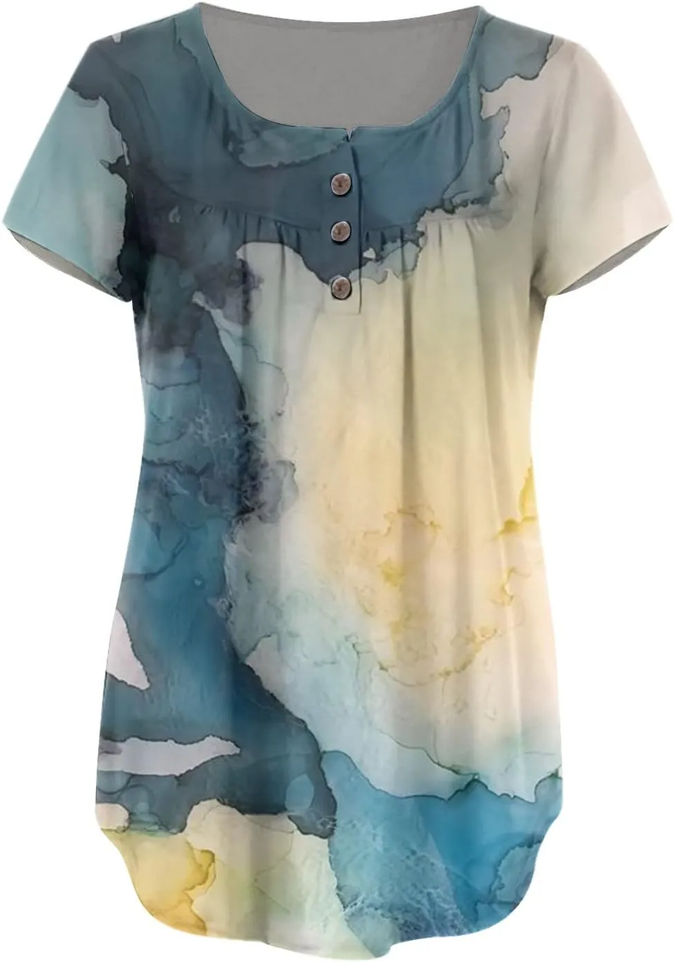 Sexy Tops for Women Plus Size Loose Gradient Shirt Short Sleeve Summer Top Tunic Button V-Neck Blouse Tees