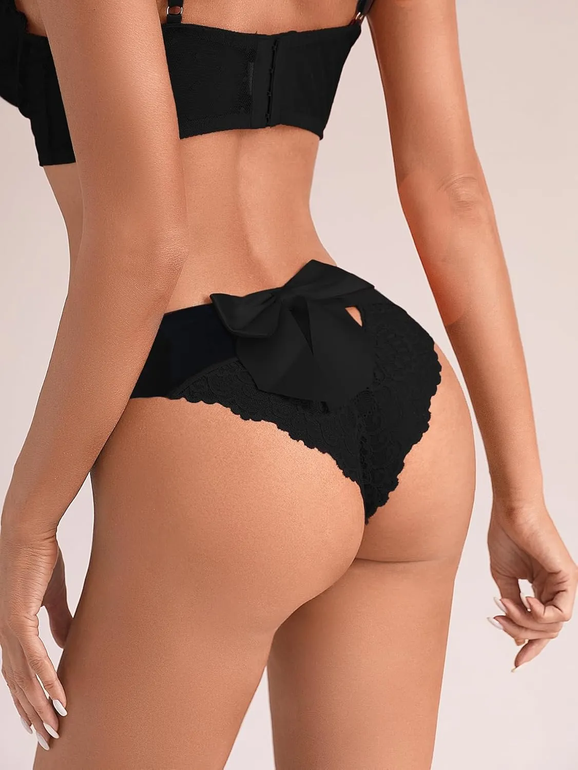 SHENHE Women's Floral Lace Seamless Bow Cut Out Lingerie Underwear Brief Panties