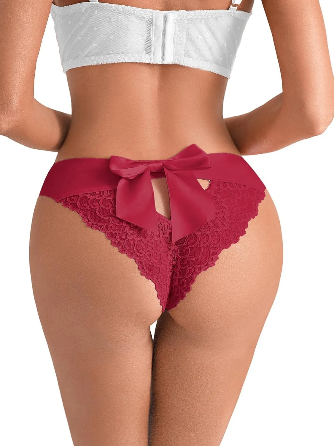 SHENHE Women's Floral Lace Seamless Bow Cut Out Lingerie Underwear Brief Panties