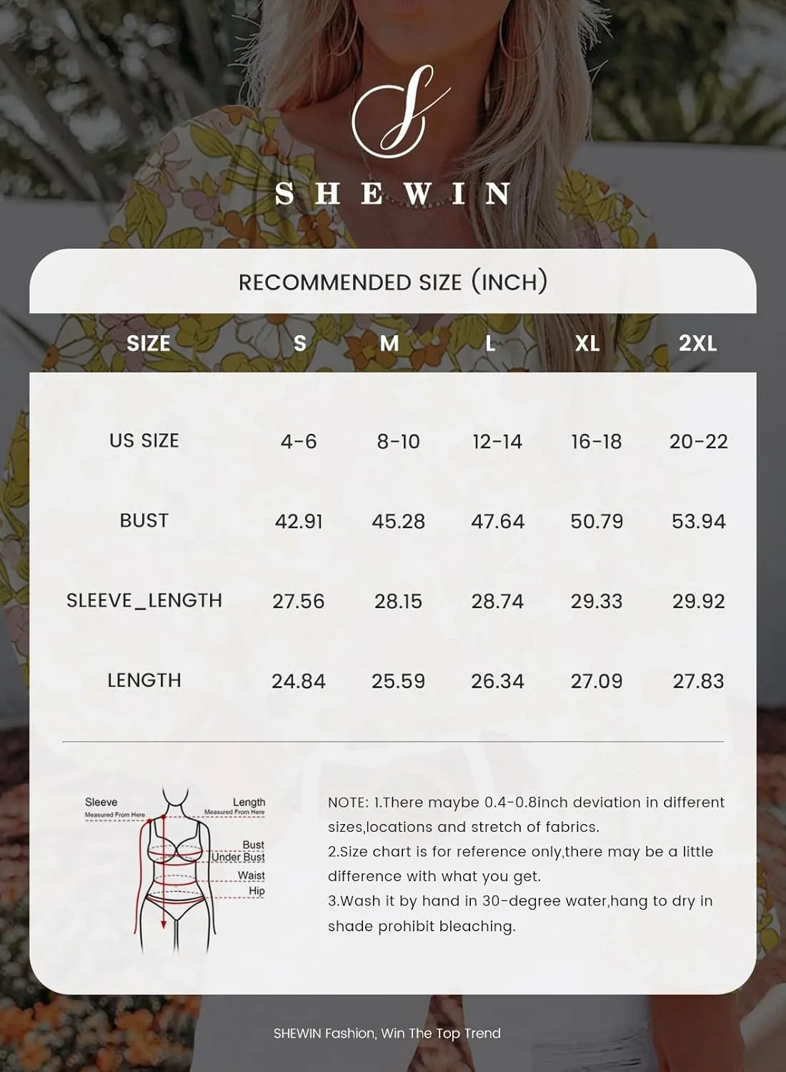 SHEWIN Women's Casual Boho Floral Print V Neck Long Sleeve Loose Blouses Shirts Tops