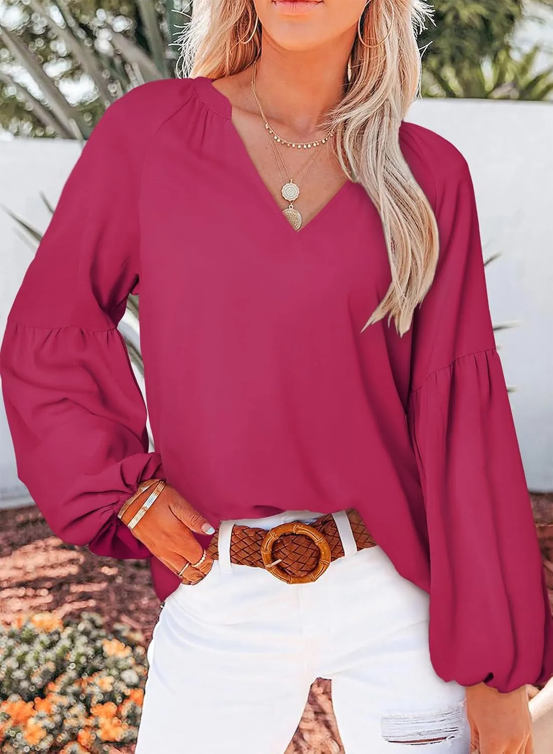 SHEWIN Women's Casual Boho Floral Print V Neck Long Sleeve Loose Blouses Shirts Tops