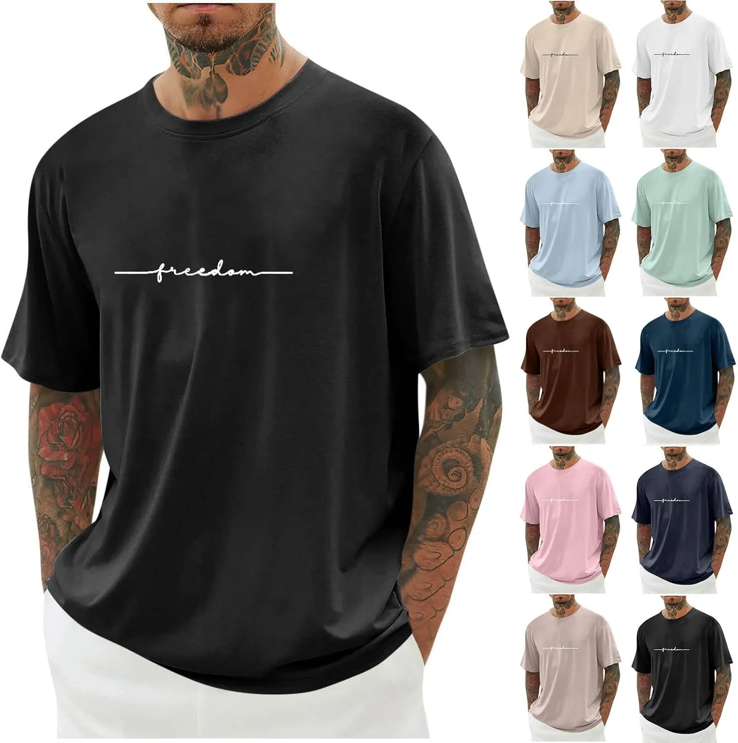 Shirts for Men 2024 Fashion Short Sleeve Crewneck Shirt Causal Graphic Tee Shirts Summer Beach Gym Workout Tee Tops