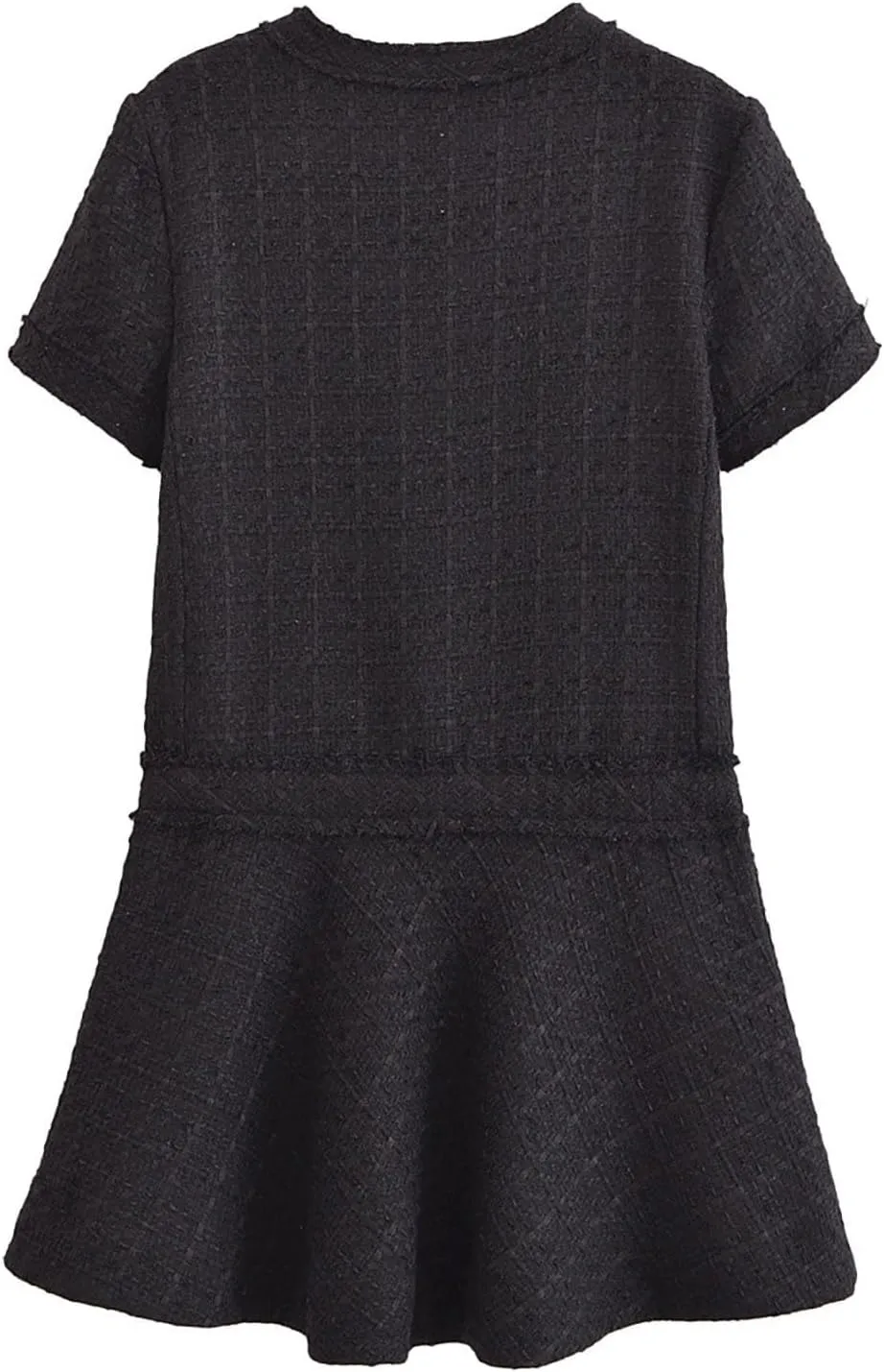 Short Sleeve Tweed Dress Women Casual Crewneck Button Formal Evening Mini Dress Elegant Texture Shift Dresses Outfits