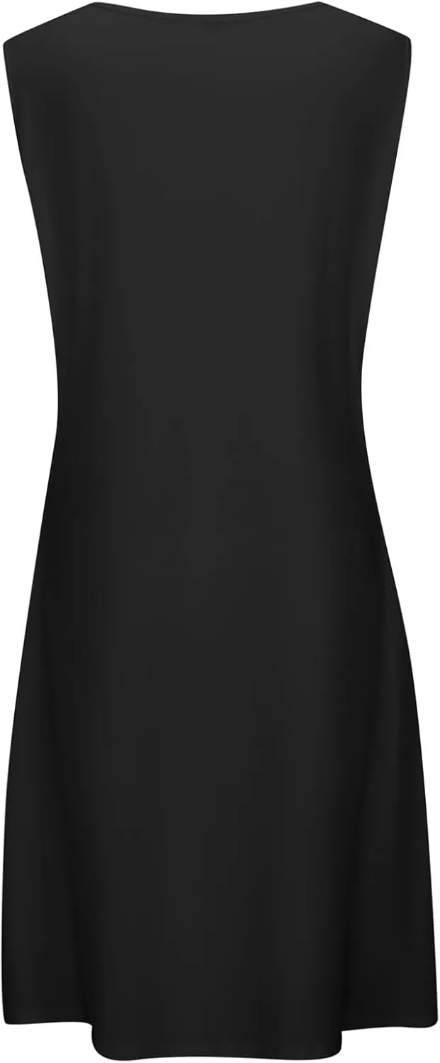 Short Summer Dresses for Women Boho Classy Button Down Sleeveless Sexy Dress with Pockets 1950S Evening Party Beachy Outfits