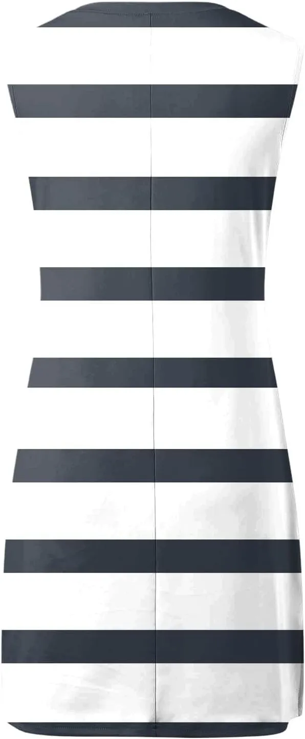 Short Summer Dresses for Women Fashion Striped Sleeveless V Neck Tshirt Mini Dress Bohemian Wedding Teacher Outfits