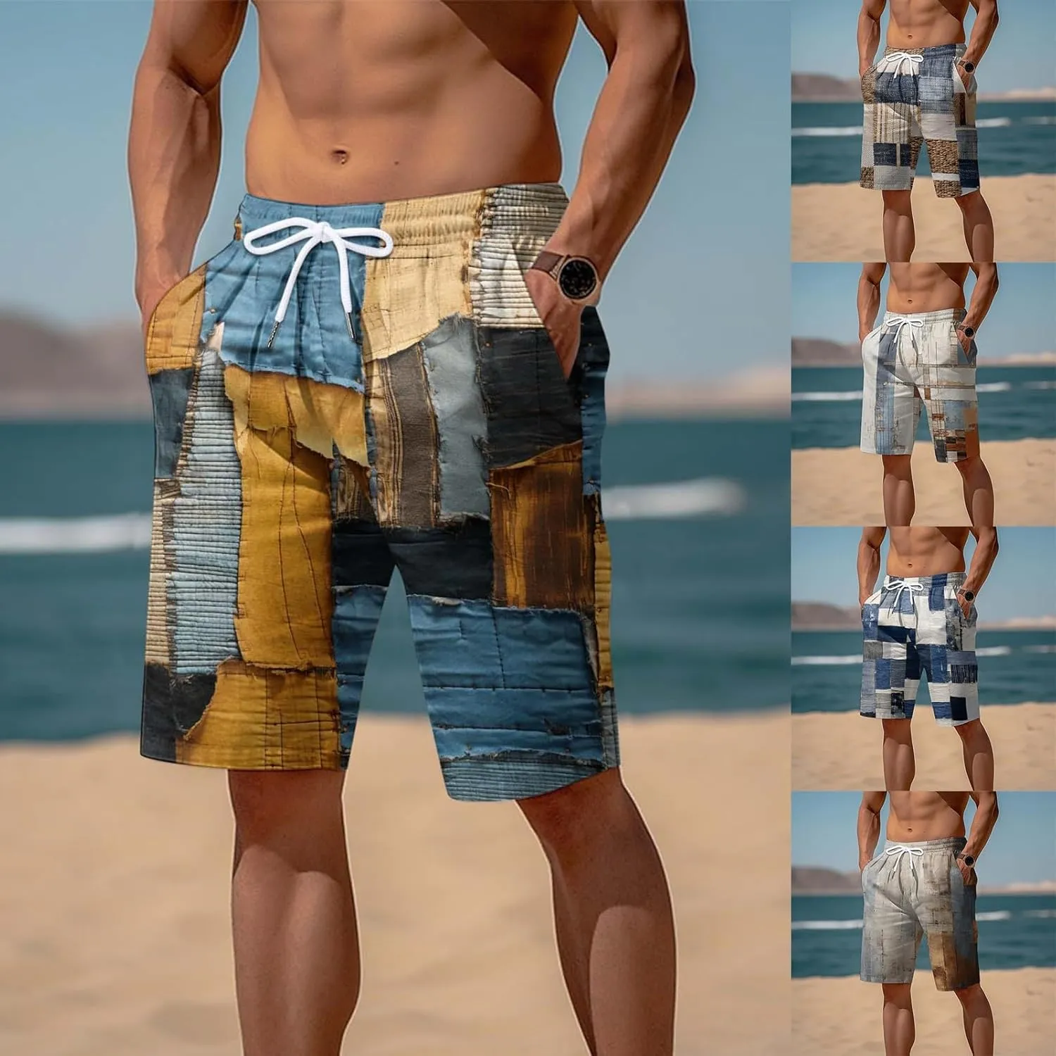 Shorts for Men Summer Beach Vacation Shorts Elastic Waist Summer Drawstring Short Lightweight Hiking Shorts