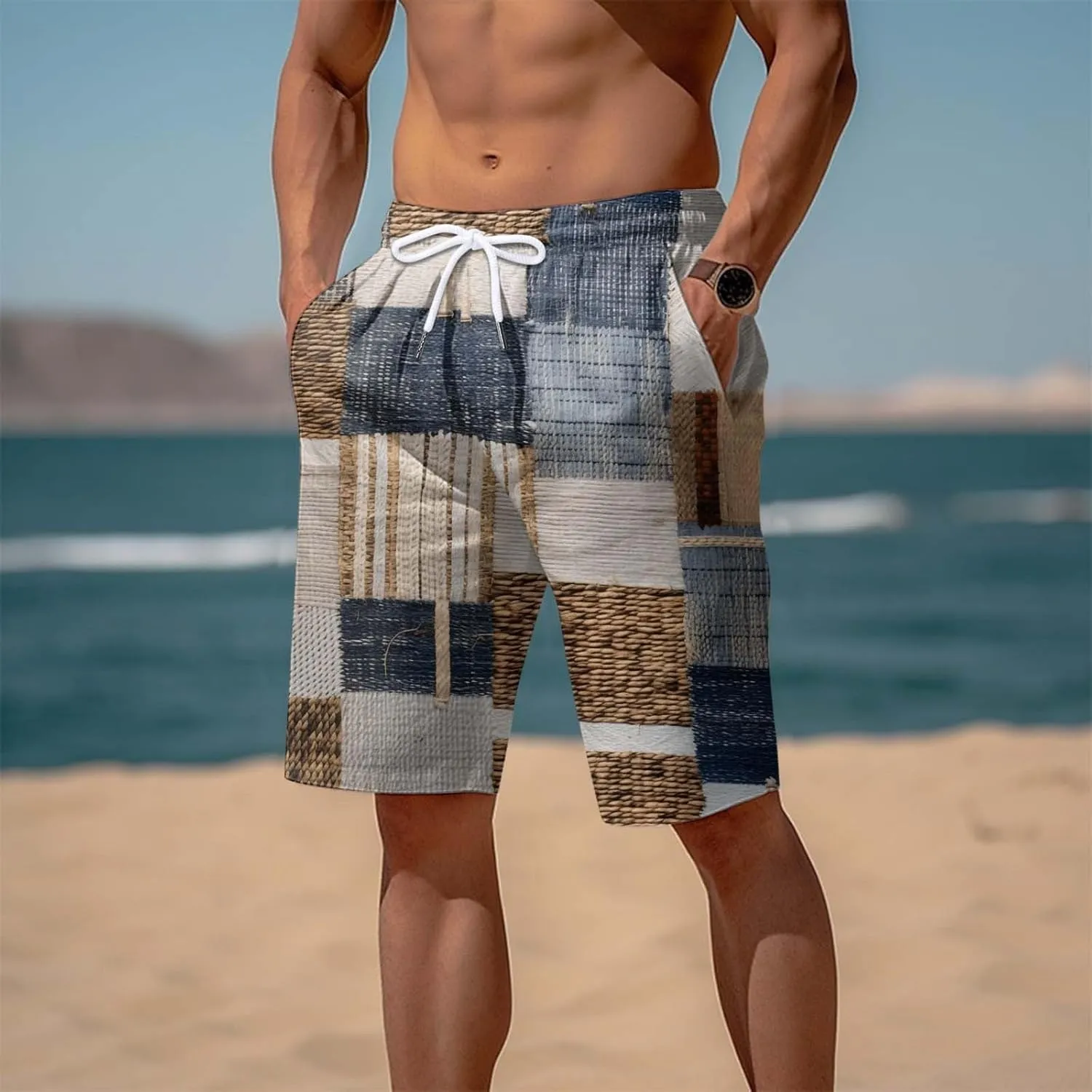 Shorts for Men Summer Beach Vacation Shorts Elastic Waist Summer Drawstring Short Lightweight Hiking Shorts