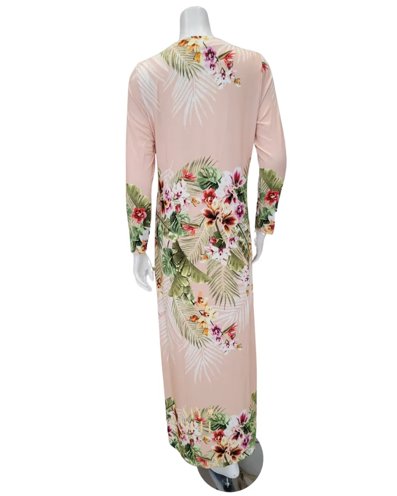 Simondona Peach Floral Print Button Down Modal Nightgown