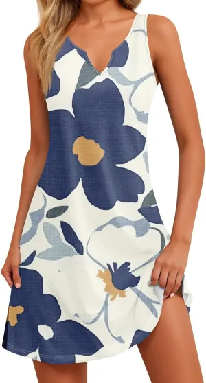Sleeveless Dress for Women Casual Beach Dresses V-Neck Loose Sundress Floral Printed 2025 Summer Dress with Pockets