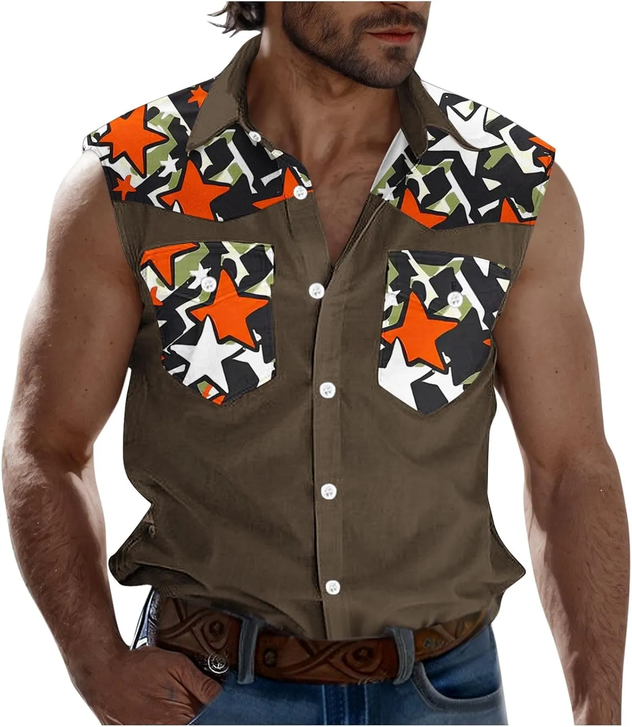 Sleeveless Tops for Man Winter Fall High Neck Denim Medieval Western Cardigan Tops Blouses Shirts Mens 2025