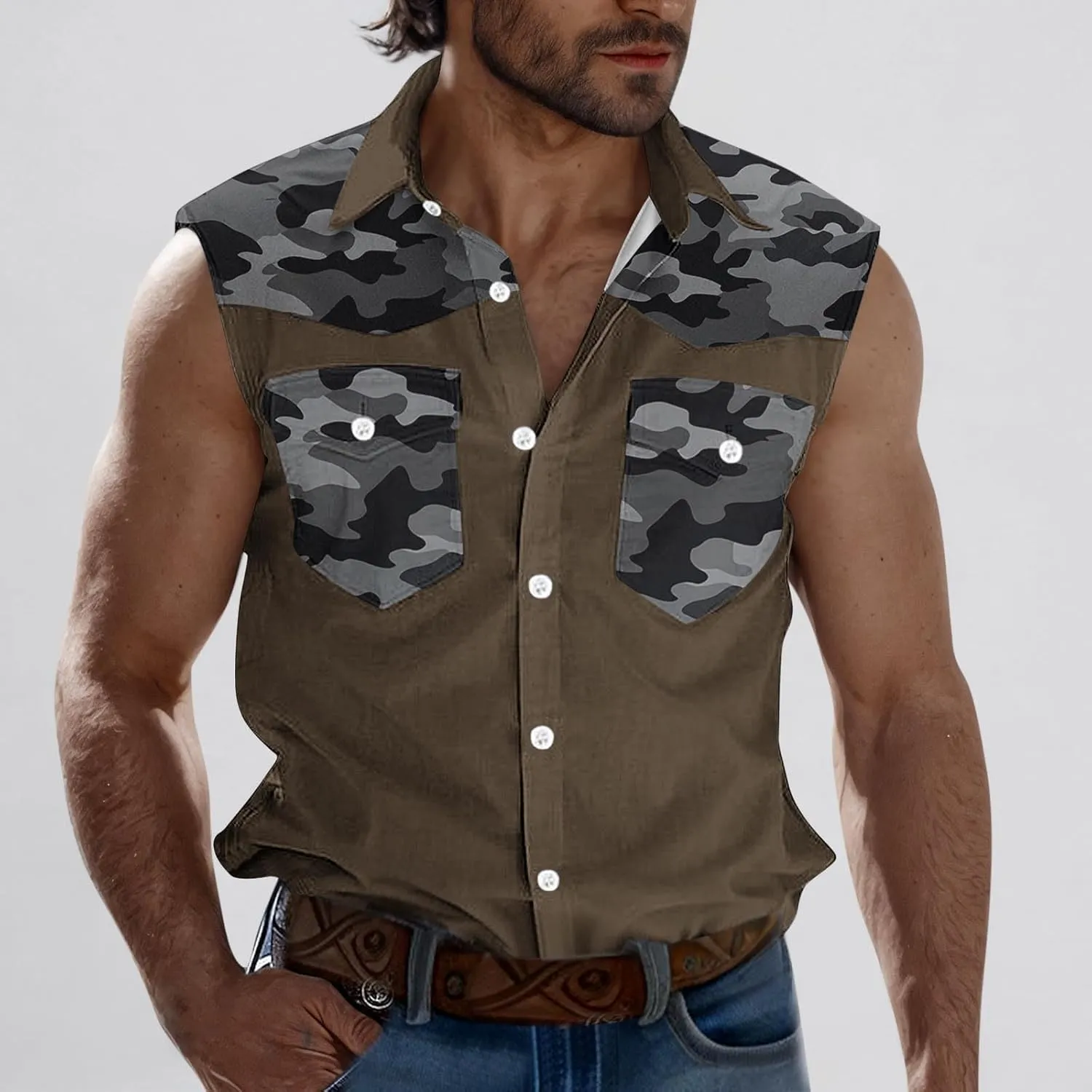 Sleeveless Tops for Man Winter Fall High Neck Denim Medieval Western Cardigan Tops Blouses Shirts Mens 2025