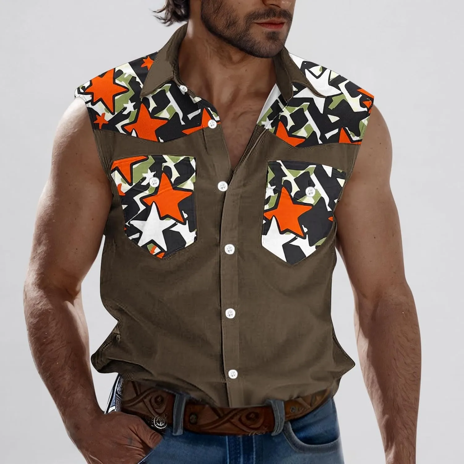 Sleeveless Tops for Man Winter Fall High Neck Denim Medieval Western Cardigan Tops Blouses Shirts Mens 2025