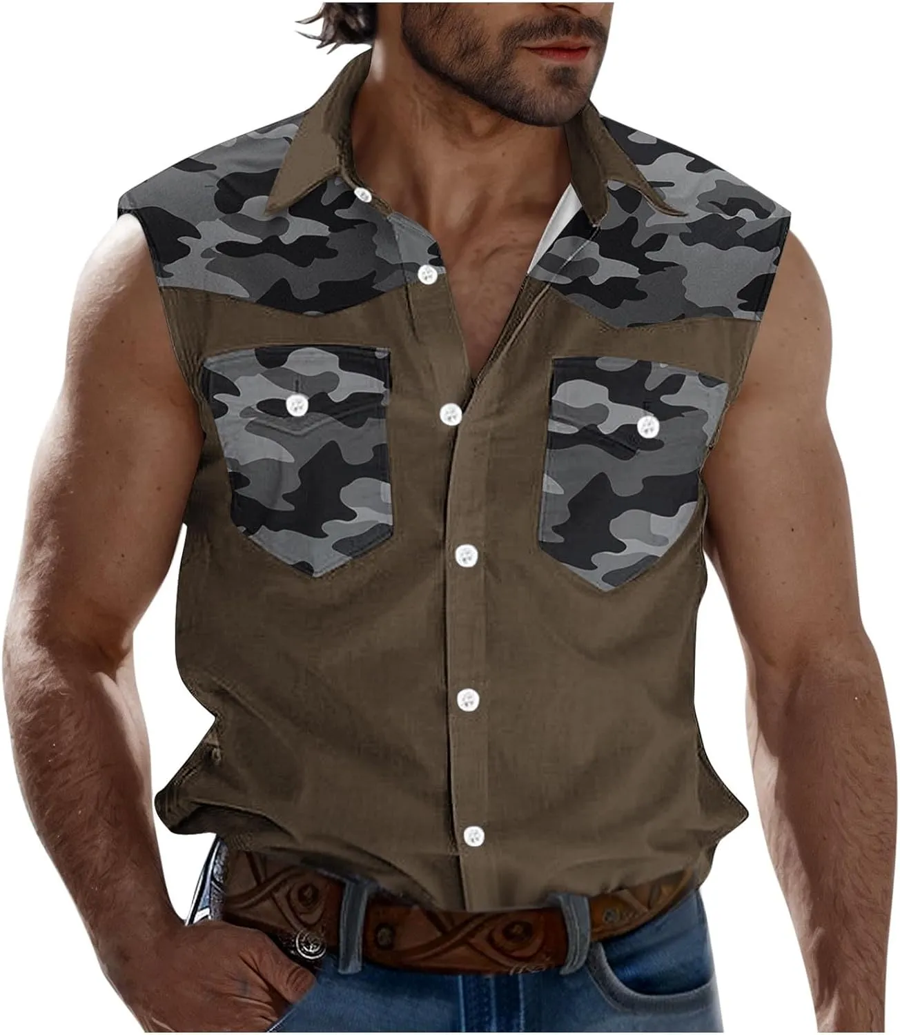 Sleeveless Tops for Man Winter Fall High Neck Denim Medieval Western Cardigan Tops Blouses Shirts Mens 2025