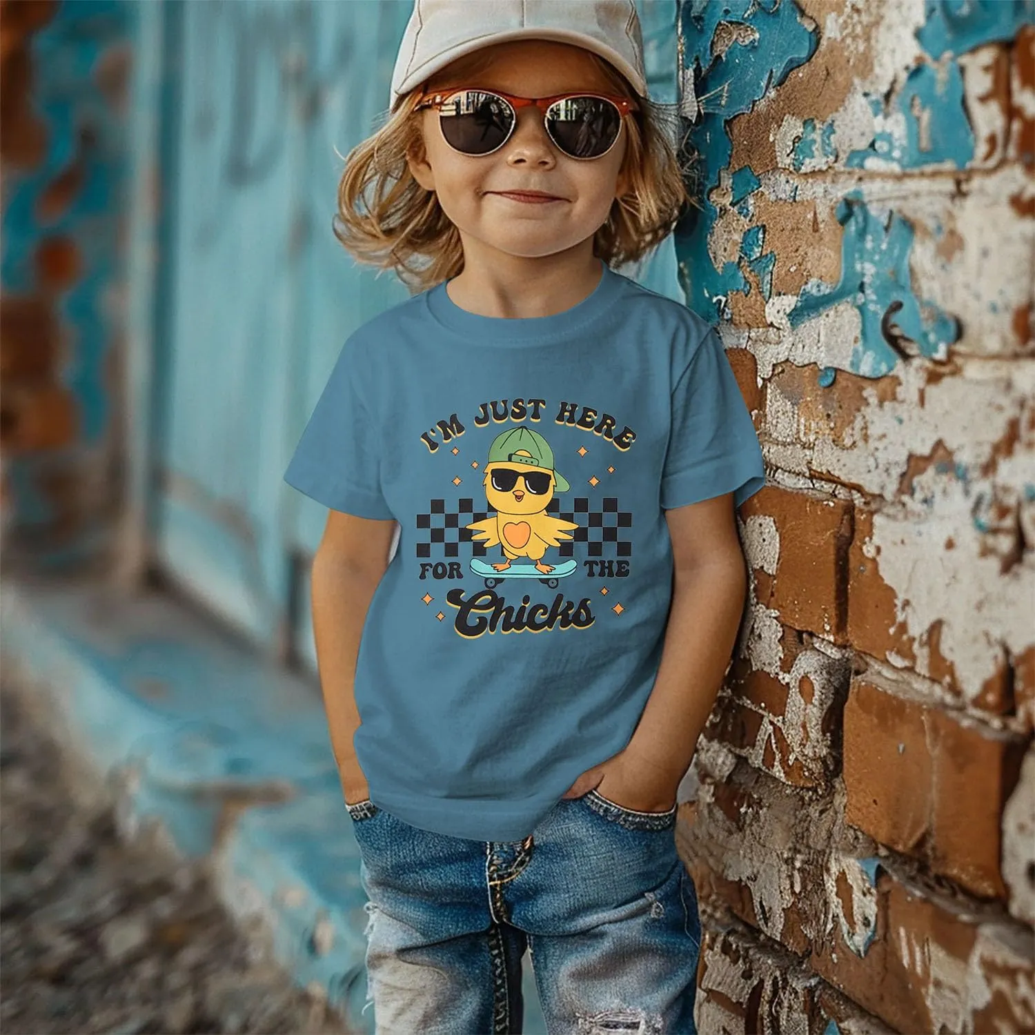 SOFEON Toddler Boy Easter Shirt Funny Chick Skateboard T-Shirt I'm Just Here for The Chicks Graphic Short Sleeve Tees Top