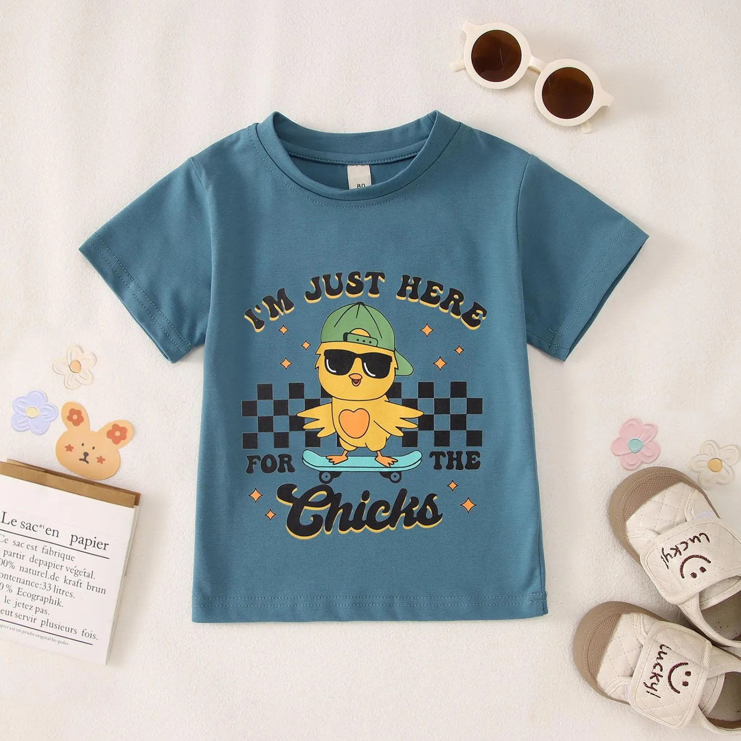 SOFEON Toddler Boy Easter Shirt Funny Chick Skateboard T-Shirt I'm Just Here for The Chicks Graphic Short Sleeve Tees Top