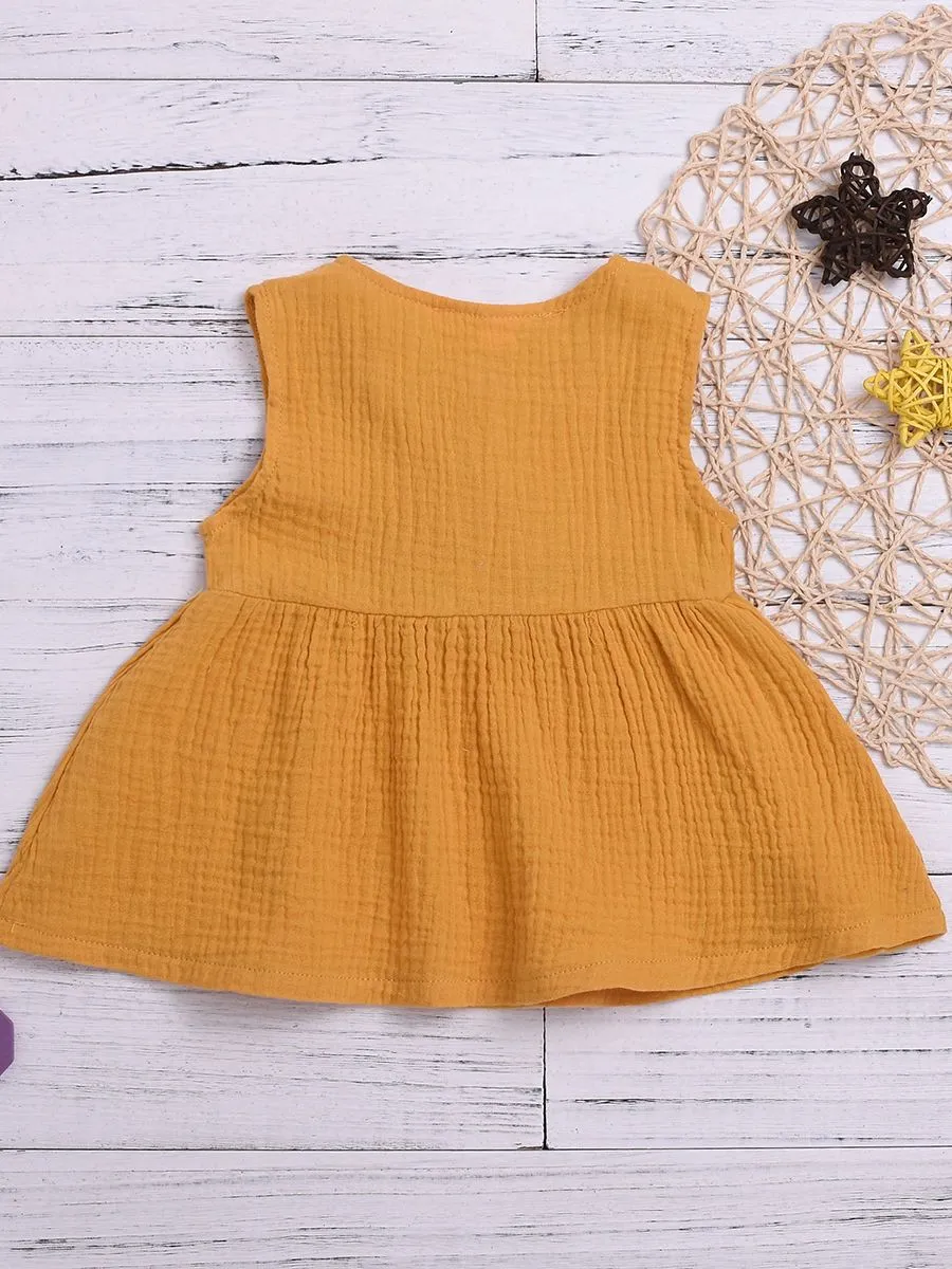 Solid Color Casual Dress Baby Girl Sleeveless Clothes Summer