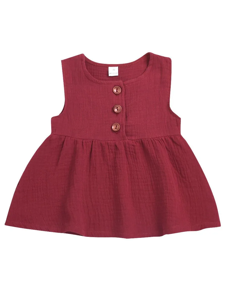 Solid Color Casual Dress Baby Girl Sleeveless Clothes Summer