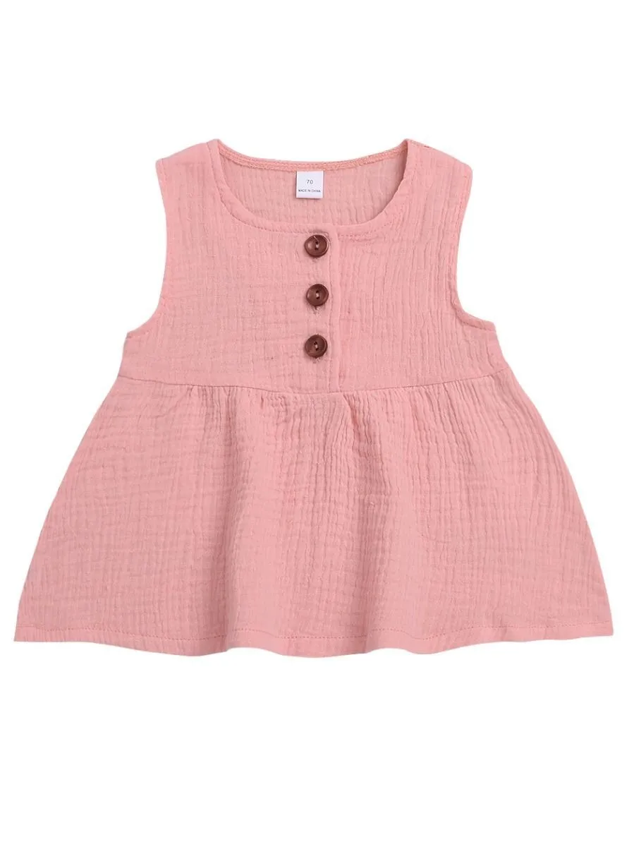 Solid Color Casual Dress Baby Girl Sleeveless Clothes Summer
