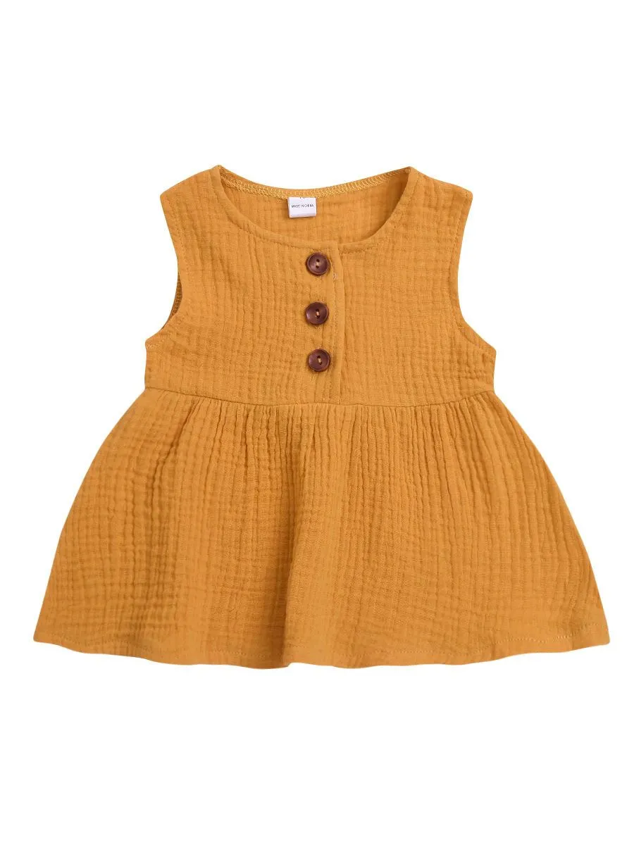 Solid Color Casual Dress Baby Girl Sleeveless Clothes Summer