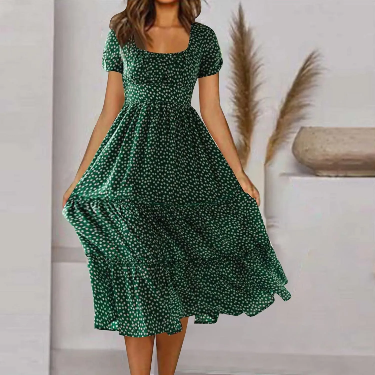Spring Dresses for Women Floral Maxi Dress Beach Vacation Clothes Short Sleeve Casual Summer Ruffled Flowy Sundresses
