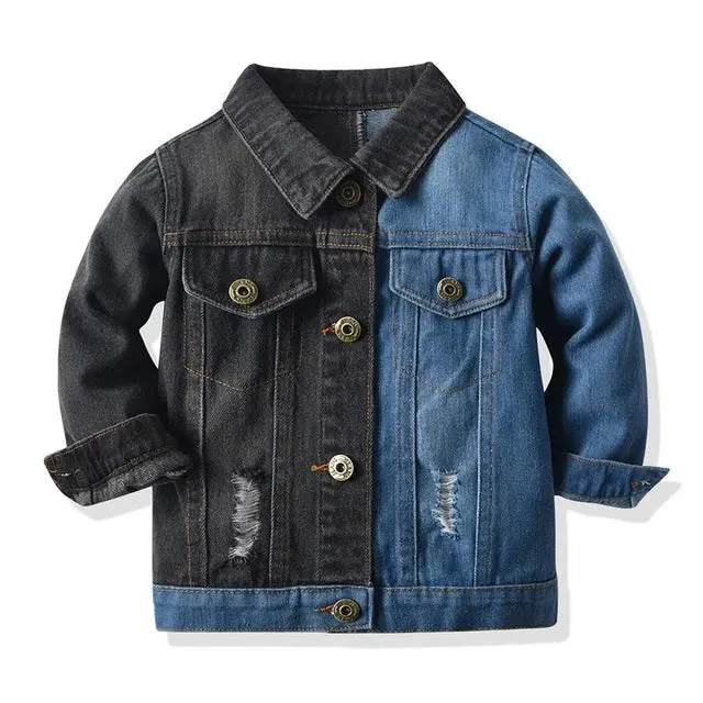 Spring Fall Kids Casual Jacket Girls Ripped Holes Jeans Coats Little Boys Girls Denim Outerwear Costume 12M-6Y