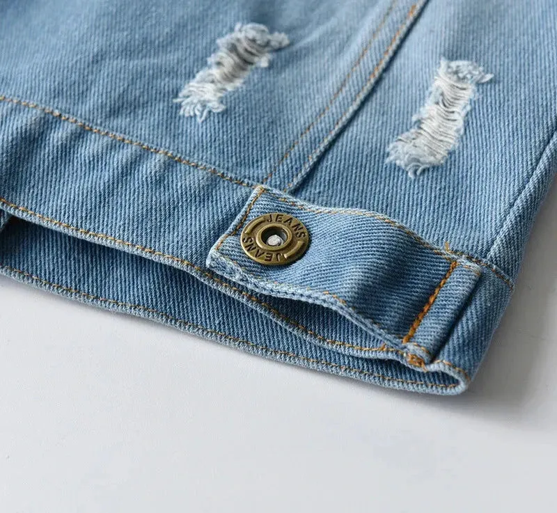 Spring Fall Kids Casual Jacket Girls Ripped Holes Jeans Coats Little Boys Girls Denim Outerwear Costume 12M-6Y