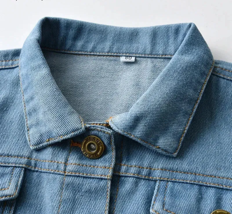 Spring Fall Kids Casual Jacket Girls Ripped Holes Jeans Coats Little Boys Girls Denim Outerwear Costume 12M-6Y