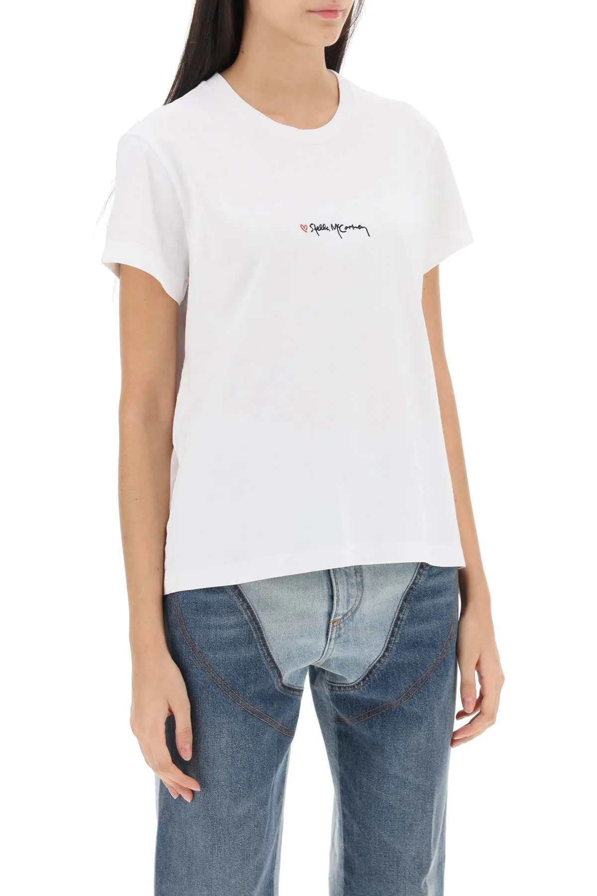 Stella mccartney t-shirt with embroidered signature 6J0273 3SPY52 PURE WHITE
