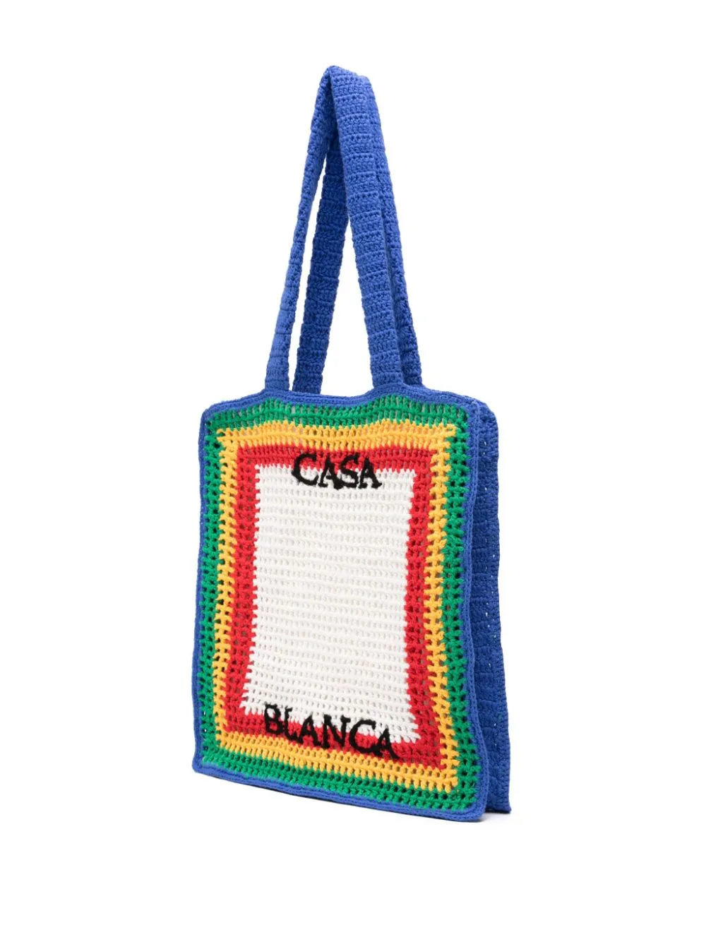striped crochet-knit tote bag