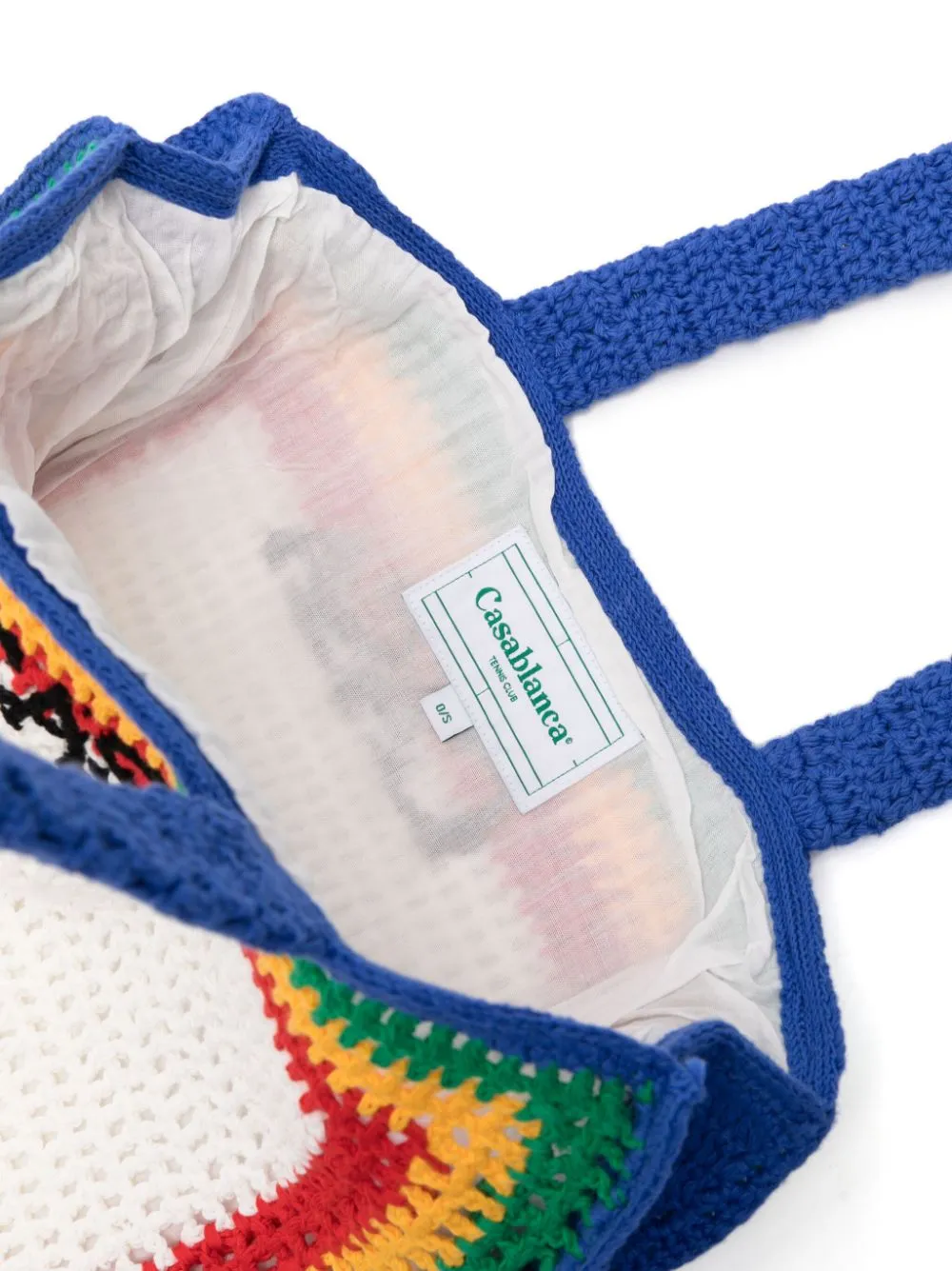 striped crochet-knit tote bag