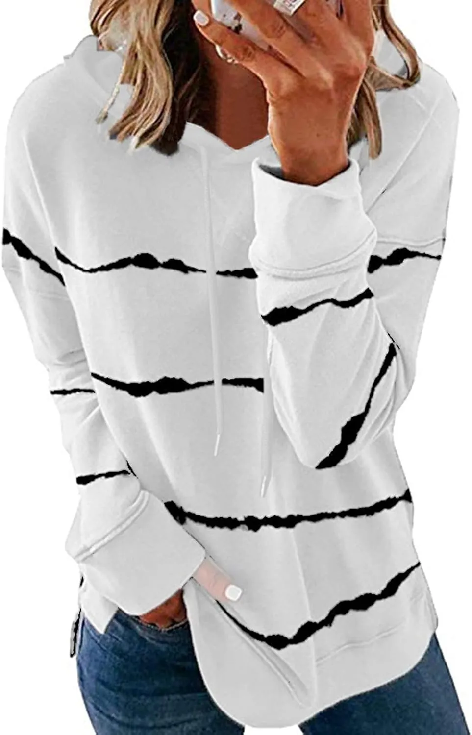 Striped Sweatshirt Women 2024 Long Sleeve Crewneck Pullover Shirts Loose Fit Tunic Tops Comfy Casual Fall Clothes
