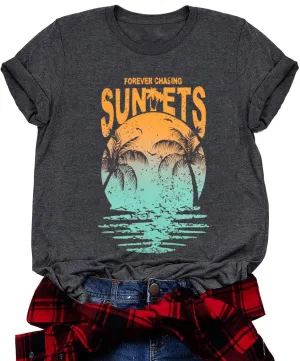 Summer Beach Shirts for Women Palm Tree Graphic Vacation Tops