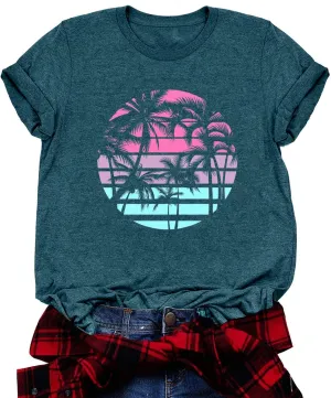 Summer Beach Shirts for Women Palm Tree Graphic Vacation Tops