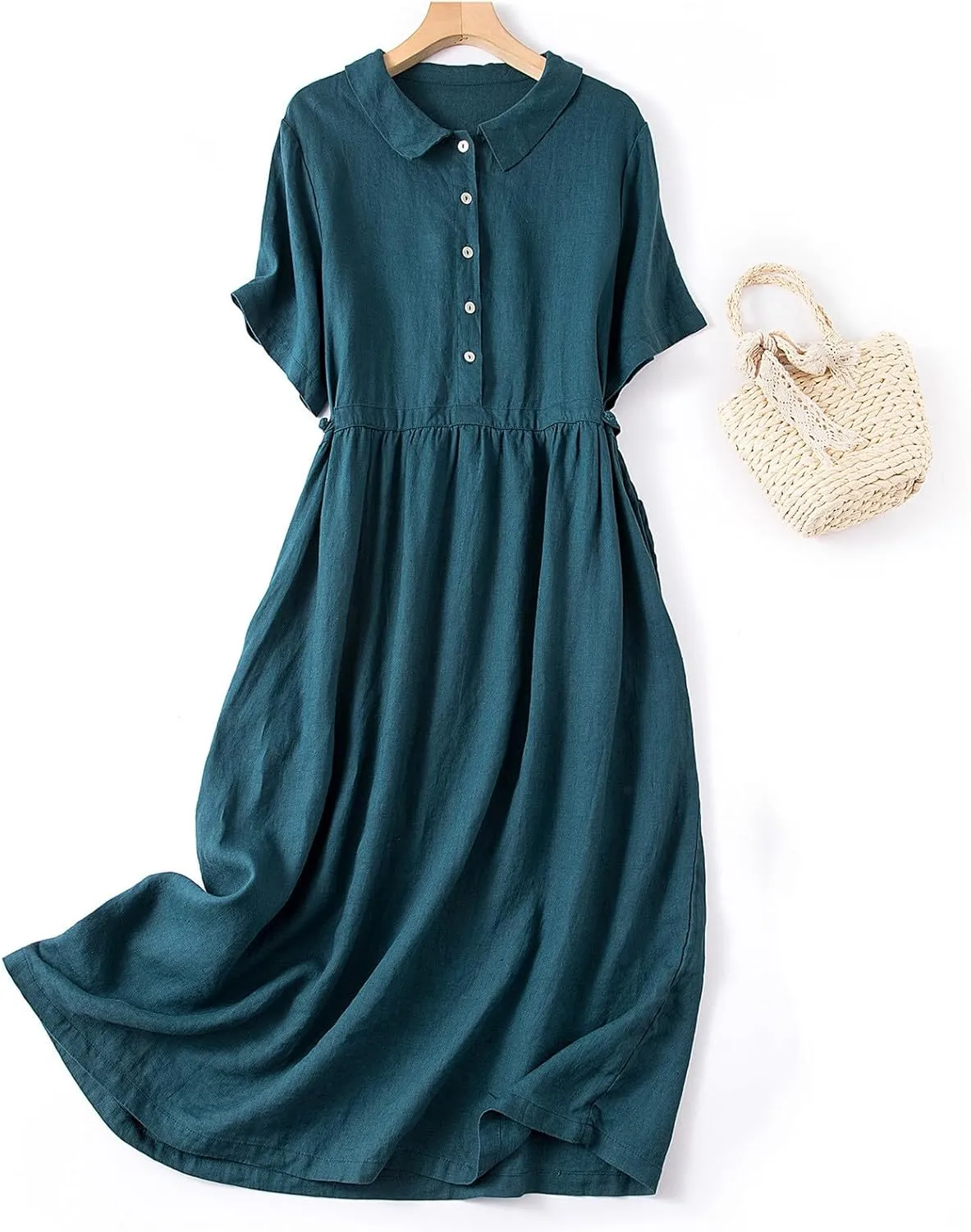 Summer Cotton Linen Dresses for Women 2025 Casual Short Sleeve Maxi Dress Spring Plus Size Elegantes Vacation Dress