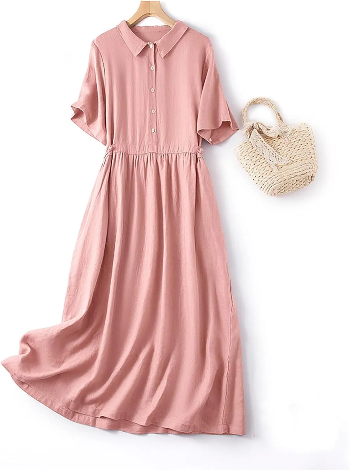Summer Cotton Linen Dresses for Women 2025 Casual Short Sleeve Maxi Dress Spring Plus Size Elegantes Vacation Dress