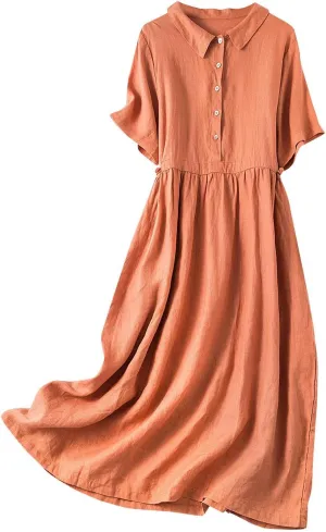 Summer Cotton Linen Dresses for Women 2025 Casual Short Sleeve Maxi Dress Spring Plus Size Elegantes Vacation Dress